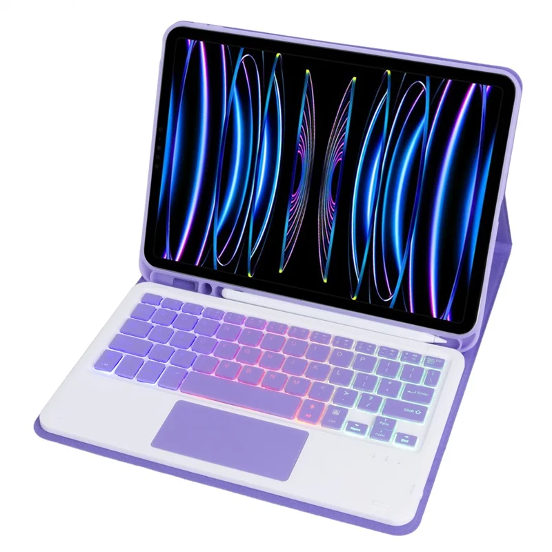 A11B-AS Backlit Keyboard For iPad Pro 11 (2022) / (2021) / (2020) / (2018) / Air (2022) / (2020) , Leather Tablet Case + Keyboard with Touchpad - Lilac Purple