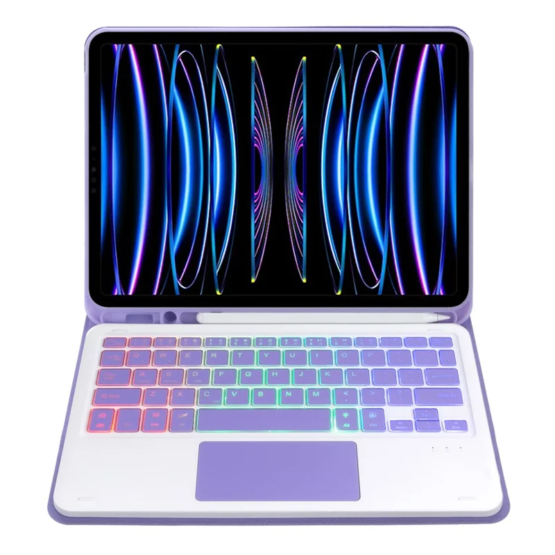 A11B-AS Backlit Keyboard For iPad Pro 11 (2022) / (2021) / (2020) / (2018) / Air (2022) / (2020) , Leather Tablet Case + Keyboard with Touchpad - Lilac Purple