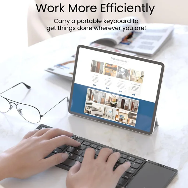 B089T Kompakte Dreifach-Tastatur mit Touchpad, Bluetooth-kompatibel für Android / Windows / iOS, mit Telefonhalterung - Schwarz