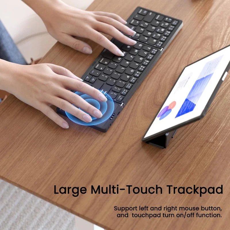 B089T Kompakte Dreifach-Tastatur mit Touchpad, Bluetooth-kompatibel für Android / Windows / iOS, mit Telefonhalterung - Schwarz