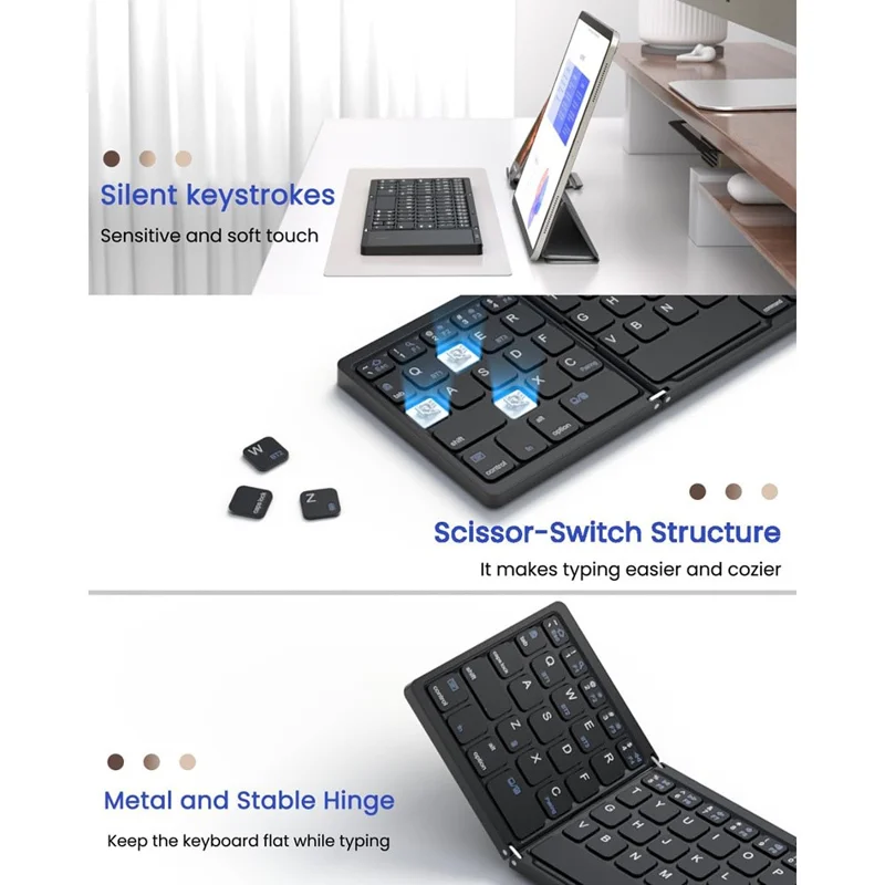 B089T Kompakte Dreifach-Tastatur mit Touchpad, Bluetooth-kompatibel für Android / Windows / iOS, mit Telefonhalterung - Schwarz