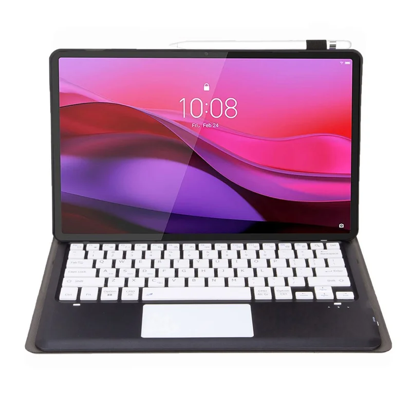AM30-A For Lenovo Yoga Tab Plus Detachable Touchpad Bluetooth-Compatible Keyboard Ultra Thin Tablet Leather Case - Black+White