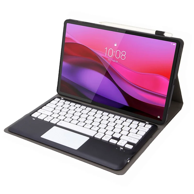 AM30-A For Lenovo Yoga Tab Plus Detachable Touchpad Bluetooth-Compatible Keyboard Ultra Thin Tablet Leather Case - Black+White