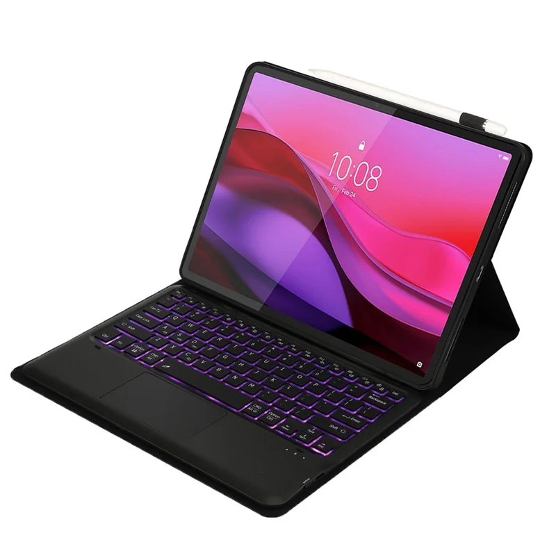 Funda de Teclado Bluetooth Desmontable con Touchpad Retroiluminado para Lenovo Yoga Tab Plus, de Cuero