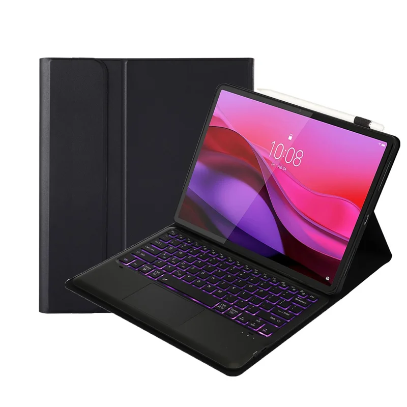 Funda de Teclado Bluetooth Desmontable con Touchpad Retroiluminado para Lenovo Yoga Tab Plus, de Cuero