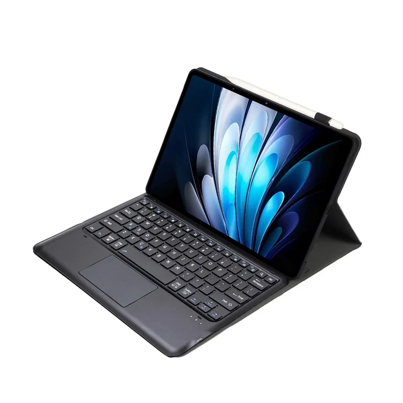 AV14-A Leather Case for vivo Pad5 Pro / Pad3 Pro / iQOO Pad2 Pro Tablet Cover + Touchpad Bluetooth-Compatible Keyboard - Black