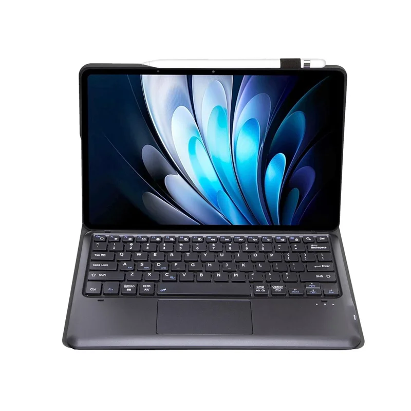 AV14-A Leather Case for vivo Pad5 Pro / Pad3 Pro / iQOO Pad2 Pro Tablet Cover + Touchpad Bluetooth-Compatible Keyboard - Black