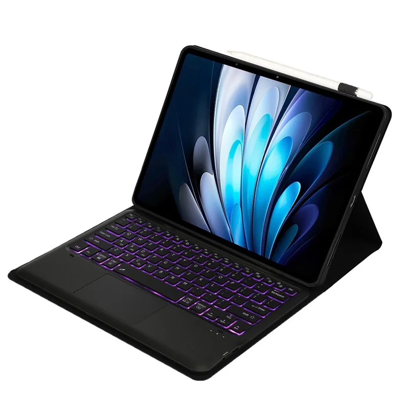 AV14-AS Leather Case for vivo Pad5 Pro / Pad3 Pro / iQOO Pad2 Pro Tablet Cover + Touchpad Backlit Bluetooth-Compatible Keyboard