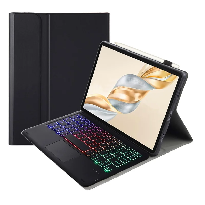 AH28-AS For Honor Pad X9a / X9 Pro Backlit Touchpad Bluetooth-Compatible Keyboard Leather Tablet Case - Black