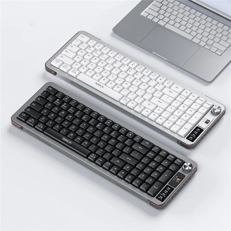 Teclado inalámbrico IMICE AN-800 de 99 teclas, 2,4G + Bluetooth, con interruptor de tijera recargable - Negro+Gris+Amarillo