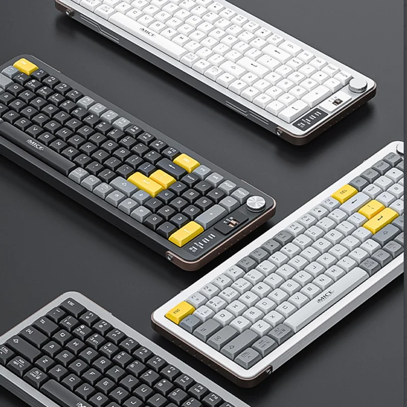 Teclado inalámbrico IMICE AN-800 de 99 teclas, 2,4G + Bluetooth, con interruptor de tijera recargable - Negro+Gris+Amarillo