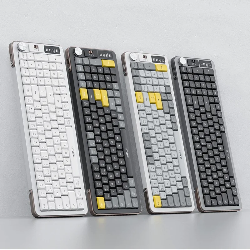 Teclado inalámbrico IMICE AN-800 de 99 teclas, 2,4G + Bluetooth, con interruptor de tijera recargable - Negro+Gris+Amarillo