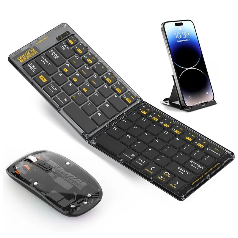F69 Foldable Bluetooth-compatible Keyboard for Android  /  iOS  /  Windows with Mouse and Phone Stand Set
