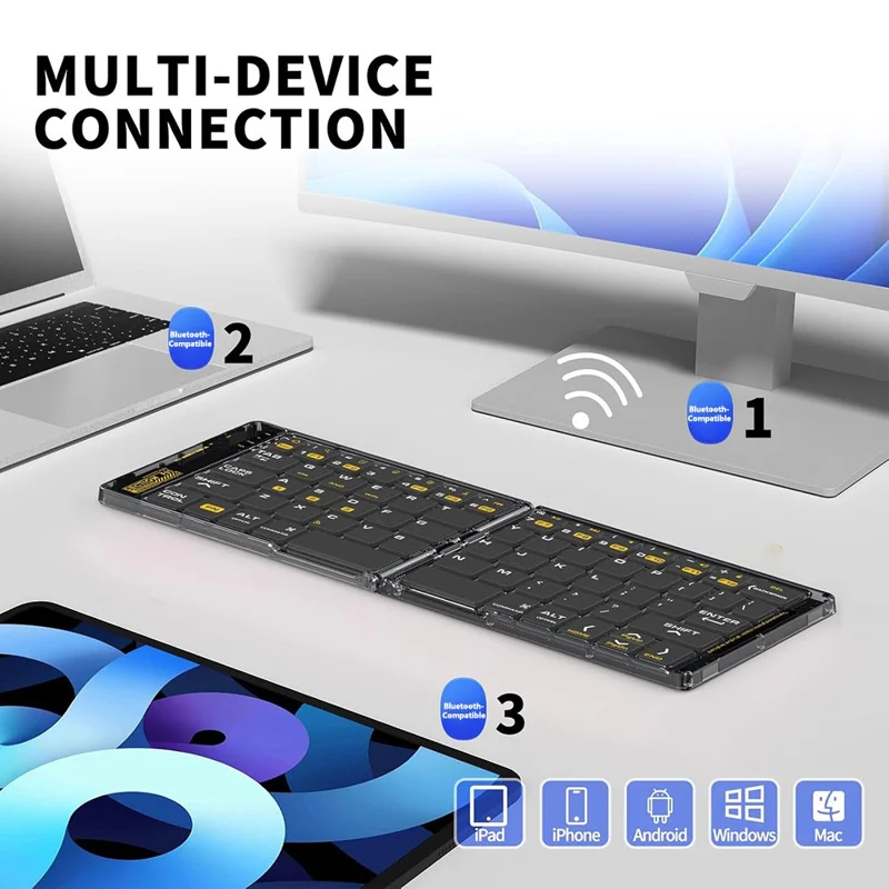 F69 Foldable Bluetooth-compatible Keyboard for Android  /  iOS  /  Windows with Mouse and Phone Stand Set