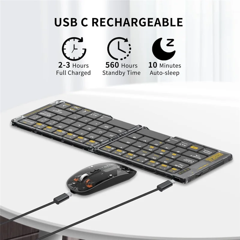 F69 Foldable Bluetooth-compatible Keyboard for Android  /  iOS  /  Windows with Mouse and Phone Stand Set
