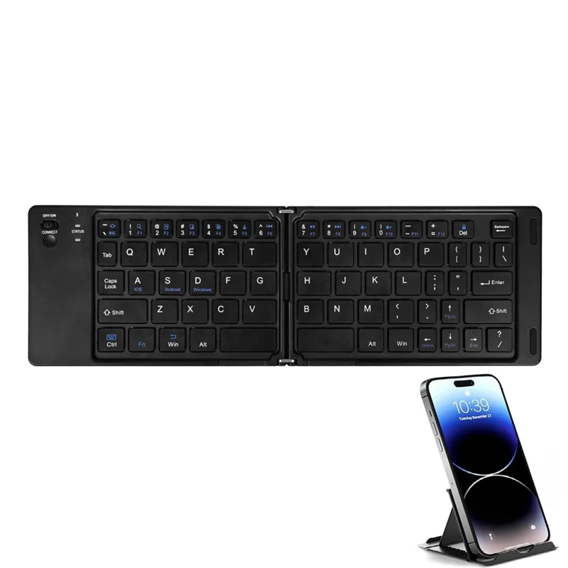F10 Two-fold Keyboard for Android  /  Windows  /  iOS Portable Bluetooth-compatible Keyboard, with Phone Bracket - Black
