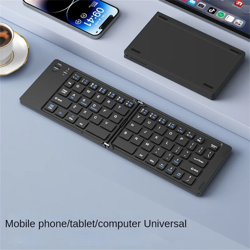 F10 Two-fold Keyboard for Android  /  Windows  /  iOS Portable Bluetooth-compatible Keyboard, with Phone Bracket - Black