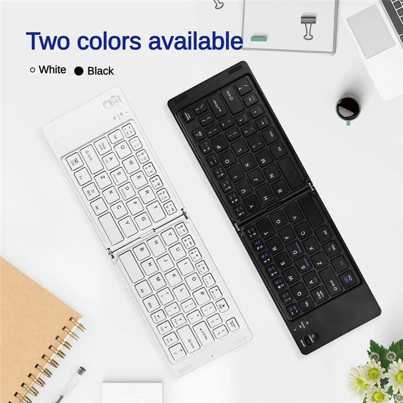 F10 Two-fold Keyboard for Android  /  Windows  /  iOS Portable Bluetooth-compatible Keyboard, with Phone Bracket - Black
