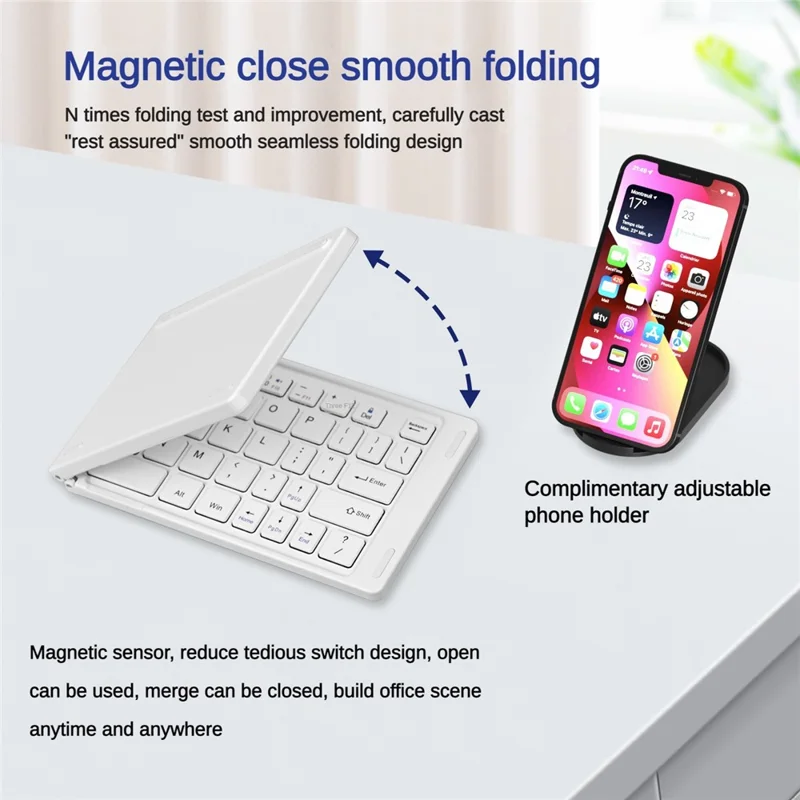 F10 Two-fold Keyboard for Android  /  Windows  /  iOS Portable Bluetooth-compatible Keyboard, with Phone Bracket - Black