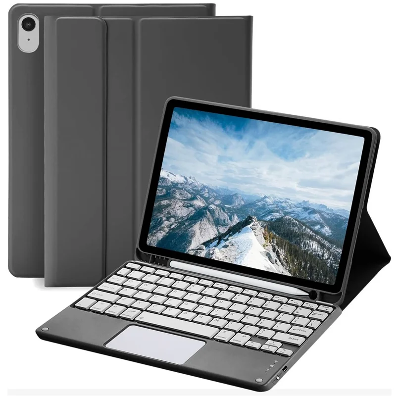 For iPad (2025)  /  iPad 10.9 (2022) Skin-touch Leather Protective Case with X7 Touchpad Bluetooth-compatible Keyboard - Black