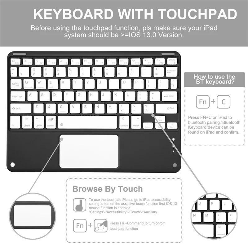 For iPad (2025)  /  iPad 10.9 (2022) Skin-touch Leather Protective Case with X7 Touchpad Bluetooth-compatible Keyboard - Black