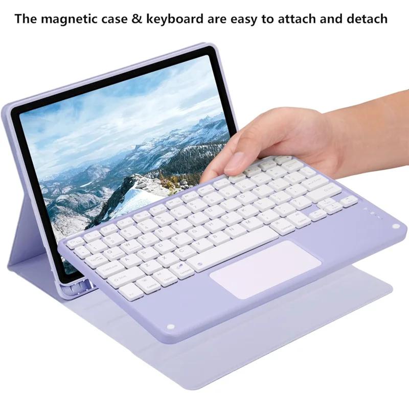 For iPad (2025)  /  iPad 10.9 (2022) Skin-touch Leather Protective Case with X7 Touchpad Bluetooth-compatible Keyboard - Purple