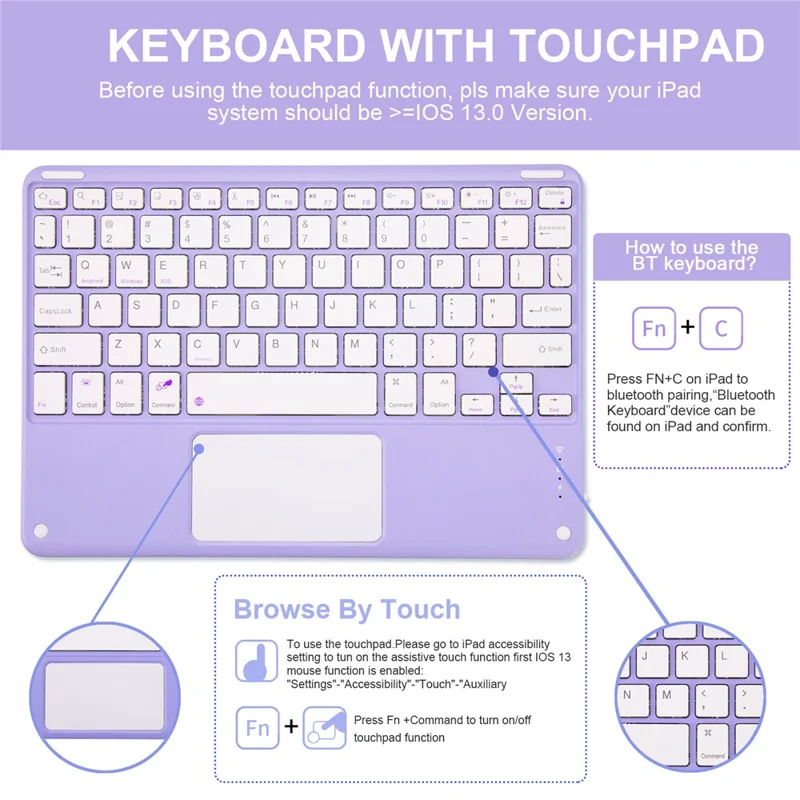 For iPad (2025)  /  iPad 10.9 (2022) Skin-touch Leather Protective Case with X7 Touchpad Bluetooth-compatible Keyboard - Purple