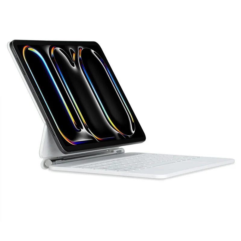 For iPad Pro 13 (2024) Bluetooth-compatible Keyboard Leather Case Floating Magnetic Keyboard with Touchpad - White