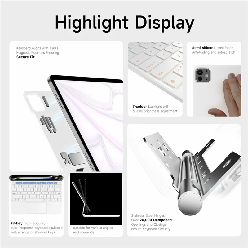 For iPad Pro 13 (2024) Bluetooth-compatible Keyboard Leather Case Floating Magnetic Keyboard with Touchpad - White