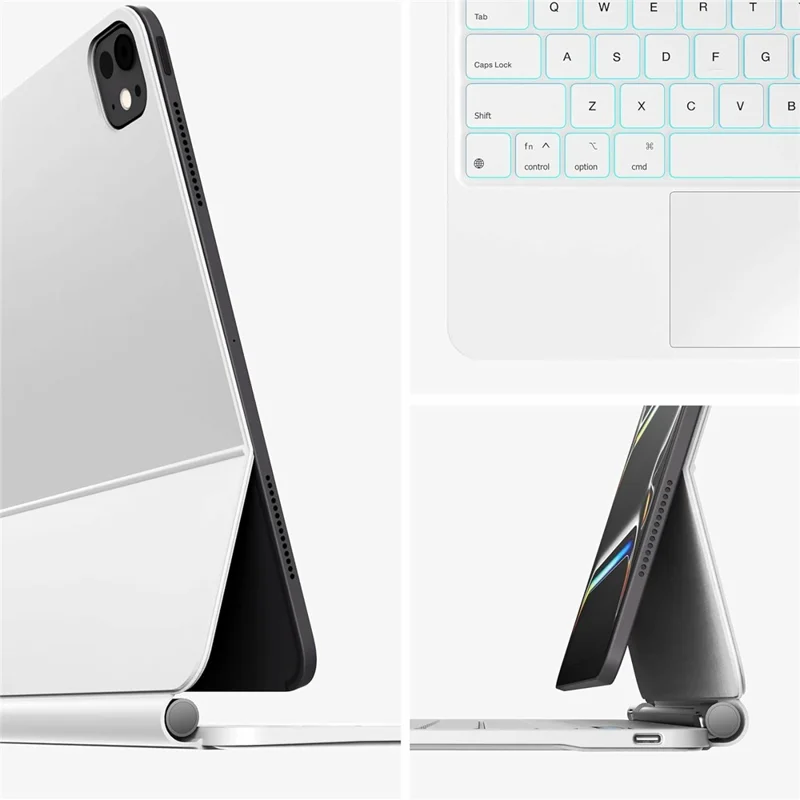 For iPad Pro 13 (2024) Bluetooth-compatible Keyboard Leather Case Floating Magnetic Keyboard with Touchpad - White