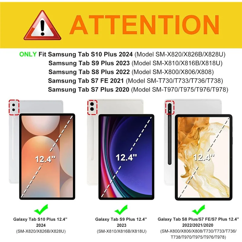 Чехол-клавиатура с Bluetooth 12,4 дюйма для Samsung Galaxy Tab S10+ / S9+ / S9 FE+ / S8+ / S7 FE / S7+ с сенсорной панелью и подсветкой