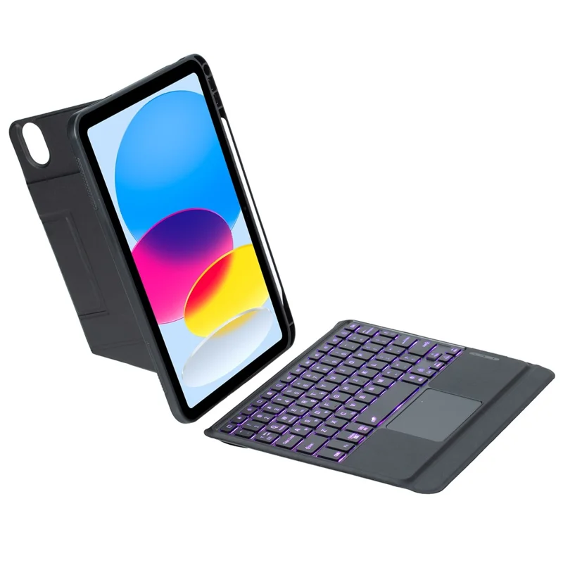 Para iPad (2025) / iPad 10.9 (2022) Capa com Suporte de Teclado Bluetooth Destacável com Touchpad e Iluminação de Fundo - Preto