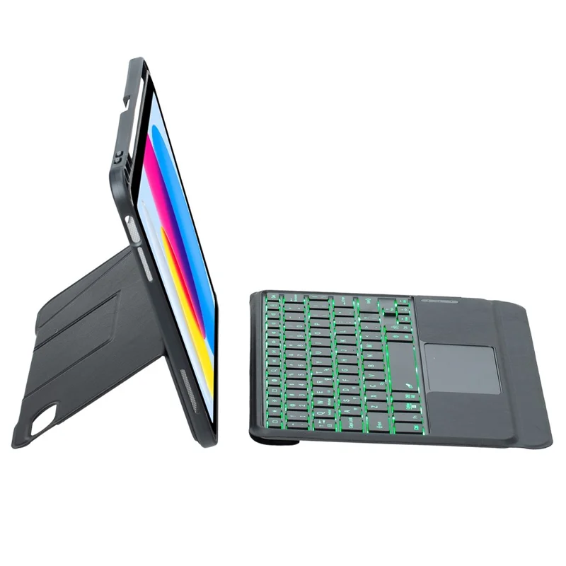 Para iPad (2025) / iPad 10.9 (2022) Capa com Suporte de Teclado Bluetooth Destacável com Touchpad e Iluminação de Fundo - Preto