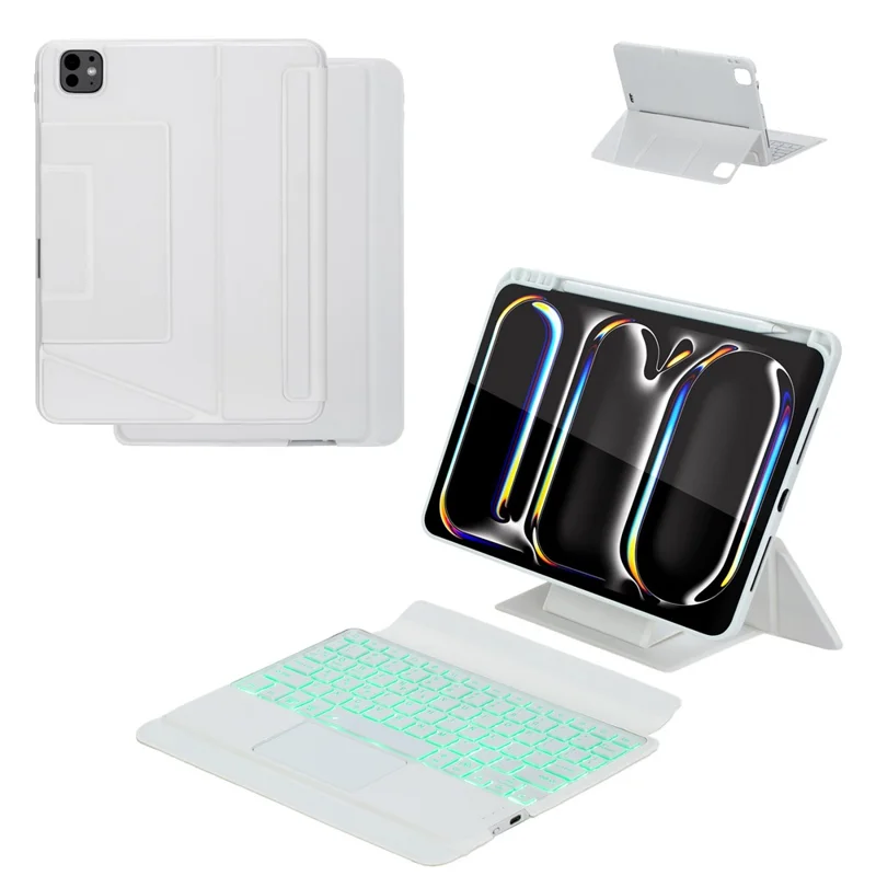 Para iPad Pro 11 (2024) Capa com Teclado Bluetooth Destacável com Touchpad e Iluminação de Fundo - Branco
