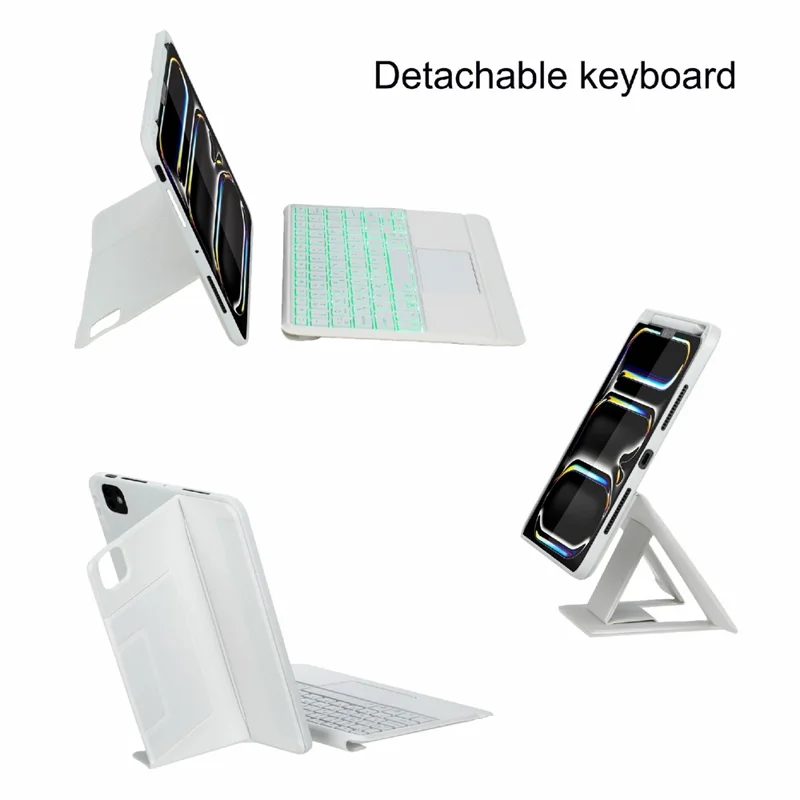 Para iPad Pro 11 (2024) Capa com Teclado Bluetooth Destacável com Touchpad e Iluminação de Fundo - Branco