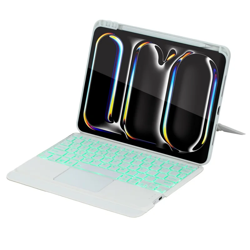 Para iPad Pro 11 (2024) Capa com Teclado Bluetooth Destacável com Touchpad e Iluminação de Fundo - Branco