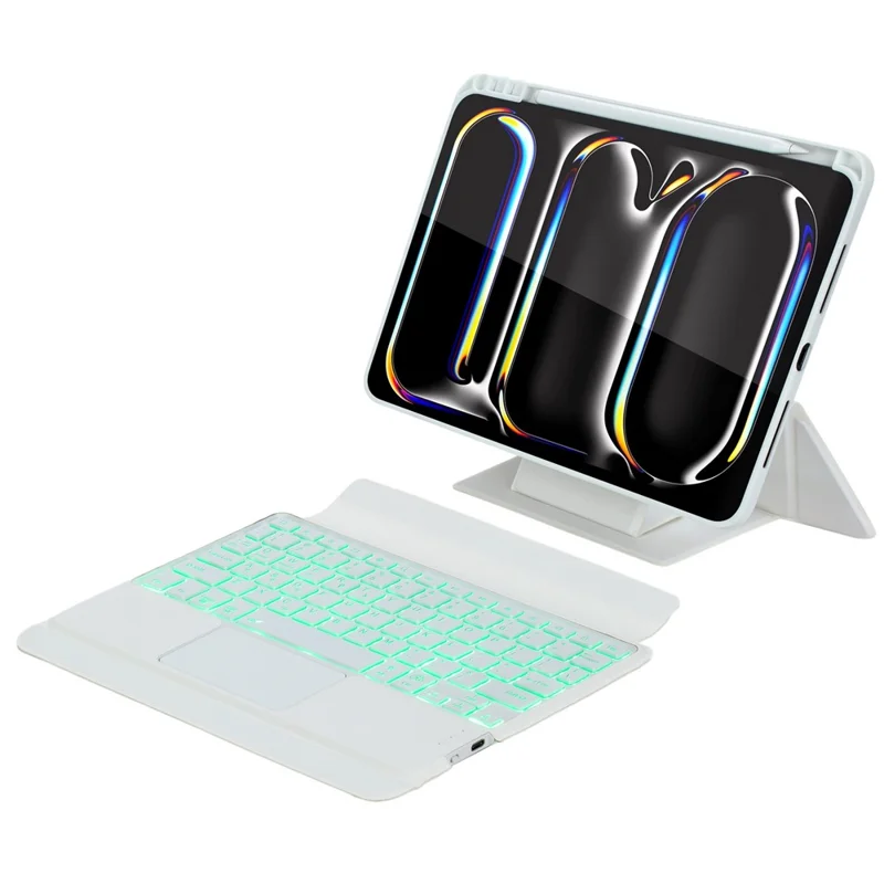 Para iPad Pro 11 (2024) Capa com Teclado Bluetooth Destacável com Touchpad e Iluminação de Fundo - Branco