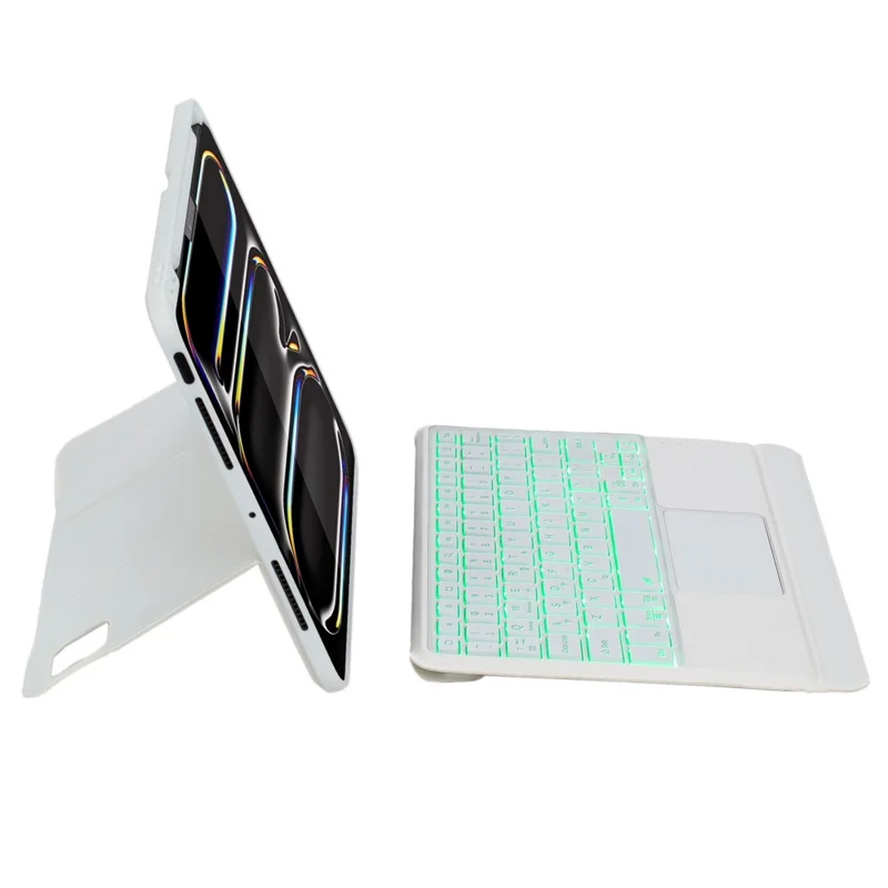 Para iPad Pro 11 (2024) Capa com Teclado Bluetooth Destacável com Touchpad e Iluminação de Fundo - Branco