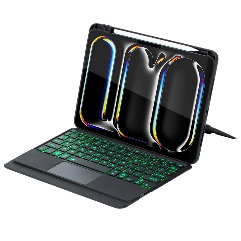 For iPad Pro 11 (2024) Detachable Bluetooth-compatible Keyboard Stand Case with Touchpad and Backlit - Black