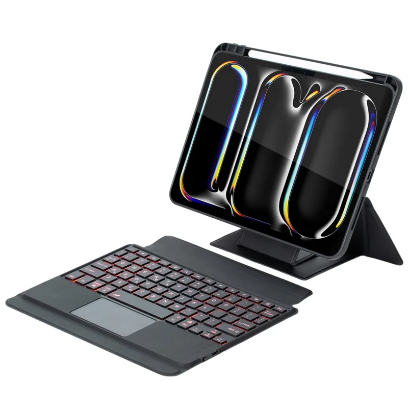 For iPad Pro 11 (2024) Detachable Bluetooth-compatible Keyboard Stand Case with Touchpad and Backlit - Black