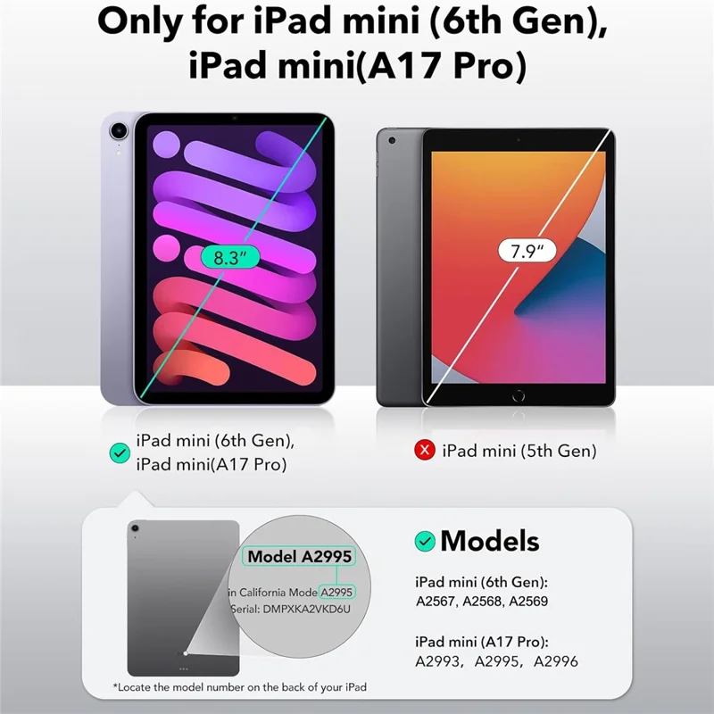 For iPad mini (2024) / (2021) Detachable Bluetooth-compatible Keyboard Stand Case with Touchpad and Backlit - Black