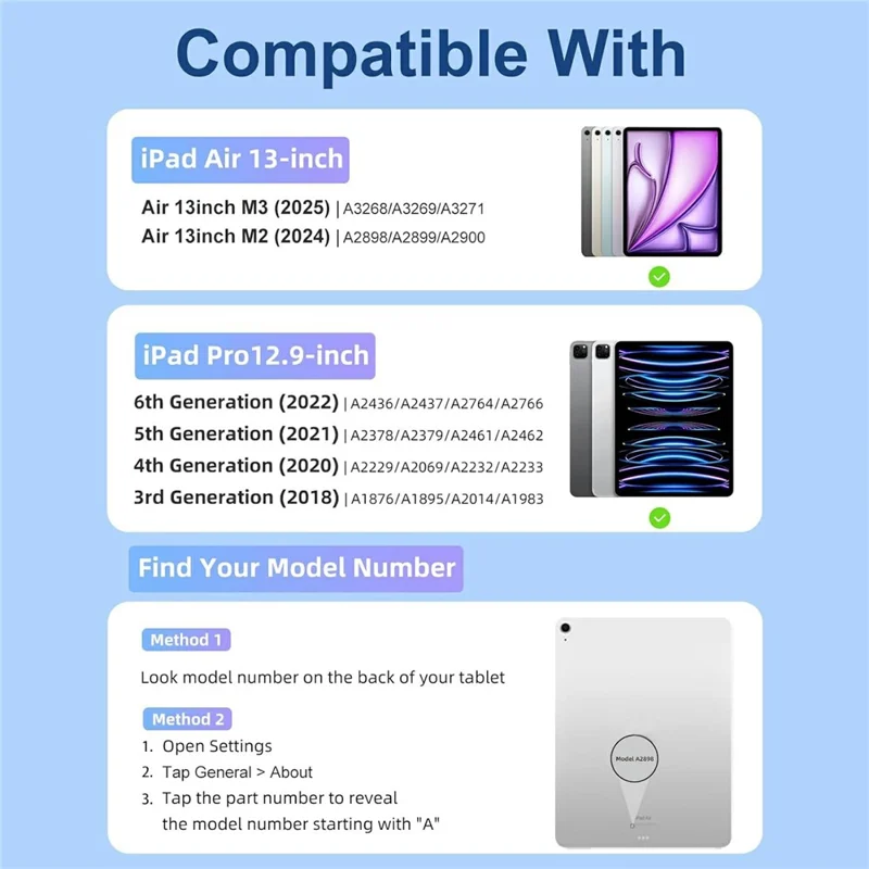 Étui support compatible Bluetooth pour iPad Air 13 (2025) / (2024) / iPad Pro 12.9 (2022) / (2021) / (2020) / (2018) - Noir