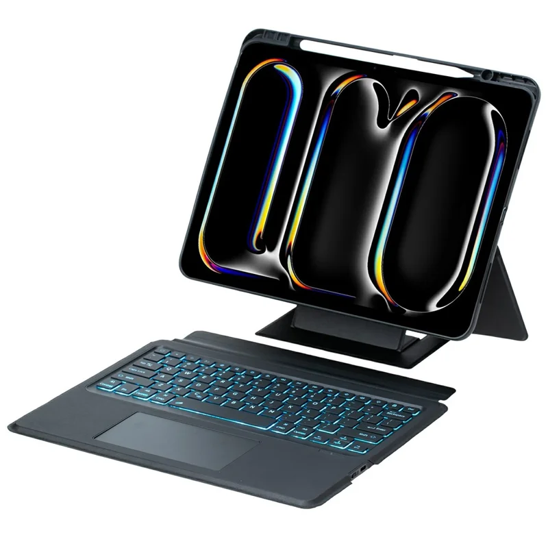 Para iPad Pro 13 (2024) Capa com Suporte de Teclado Bluetooth Destacável com Touchpad e Iluminação de Fundo - Preto