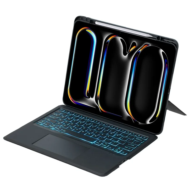 Para iPad Pro 13 (2024) Capa com Suporte de Teclado Bluetooth Destacável com Touchpad e Iluminação de Fundo - Preto