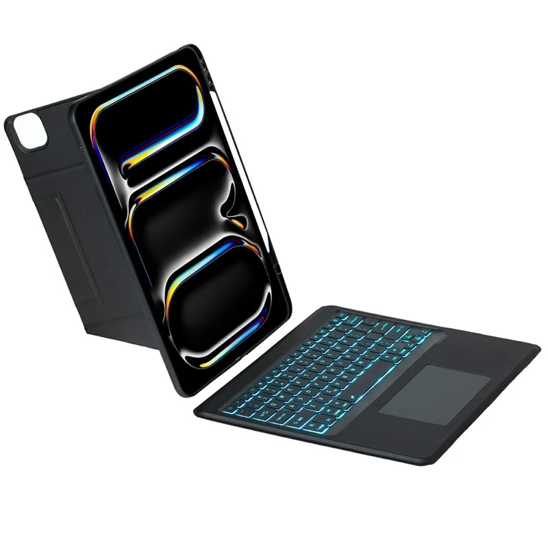 Para iPad Pro 13 (2024) Capa com Suporte de Teclado Bluetooth Destacável com Touchpad e Iluminação de Fundo - Preto