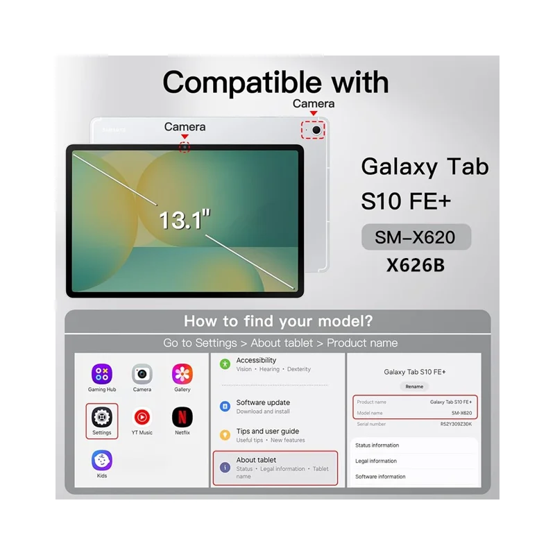 For Samsung Galaxy Tab S10 FE+ X620 / X626B Detachable Backlit Touchpad Keyboard Case Stand Cover