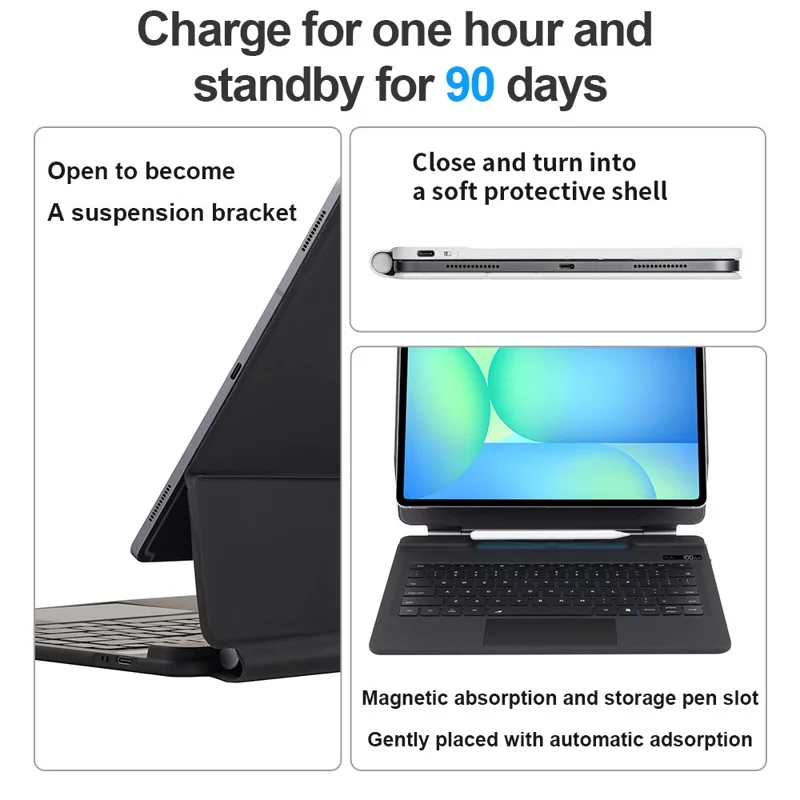 Funda con teclado inalámbrico magnético con retroiluminación y soporte de varios ángulos para Samsung Galaxy Tab S10 FE+ X620 / X626B