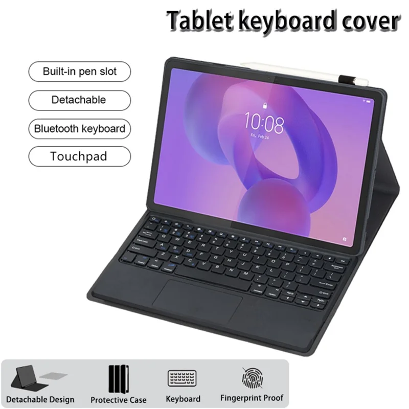 AM33 For Lenovo Xiaoxin Pad 2025 Ultra Thin Leather Case Detachable Bluetooth-Compatible Keyboard Cover - Black