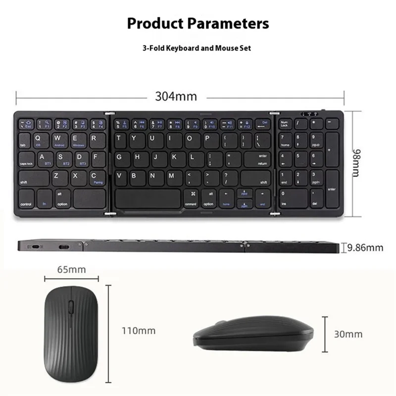 B089 Wireless Keyboard Mouse Set Foldable Mini Bluetooth-Compatible Keyboard for Tablet Laptop