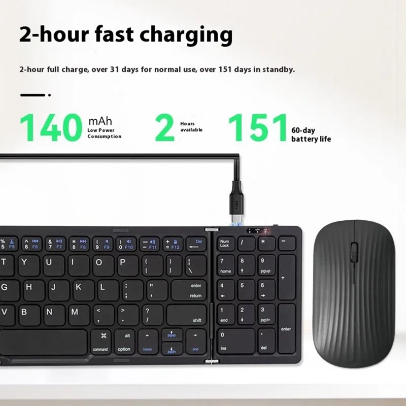 B089 Wireless Keyboard Mouse Set Foldable Mini Bluetooth-Compatible Keyboard for Tablet Laptop